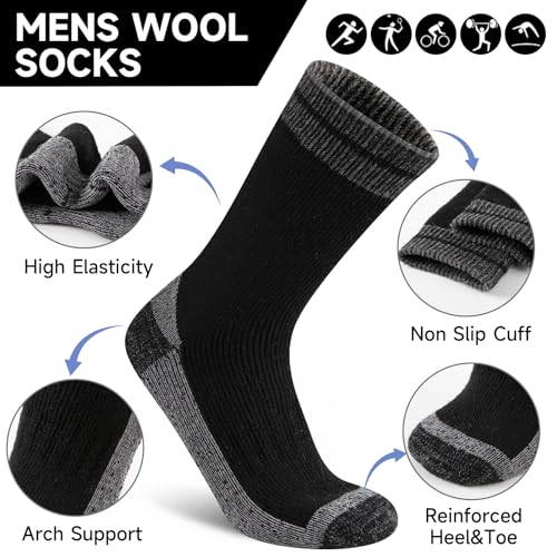 COOPLUS Merino Wool Hiking Socks for Men Thick Thermal Warm Crew Winter Mens Work Boot Socks 4 Pairs2