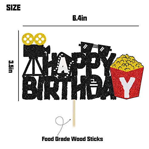 Glitter Movie Night Birthday Cake Topper Film Happy Birthday Party Supplies Camera Roll Hollywood Theme Movie Cinema Cake Party Decorations #TOP2