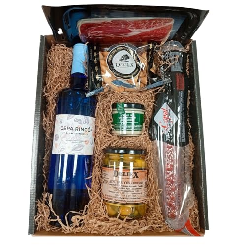Deliex - Lote Gourmet para regalar con Vino Semidulce, Paleta Cebo Ibérica y Crema de queso de Cabra
