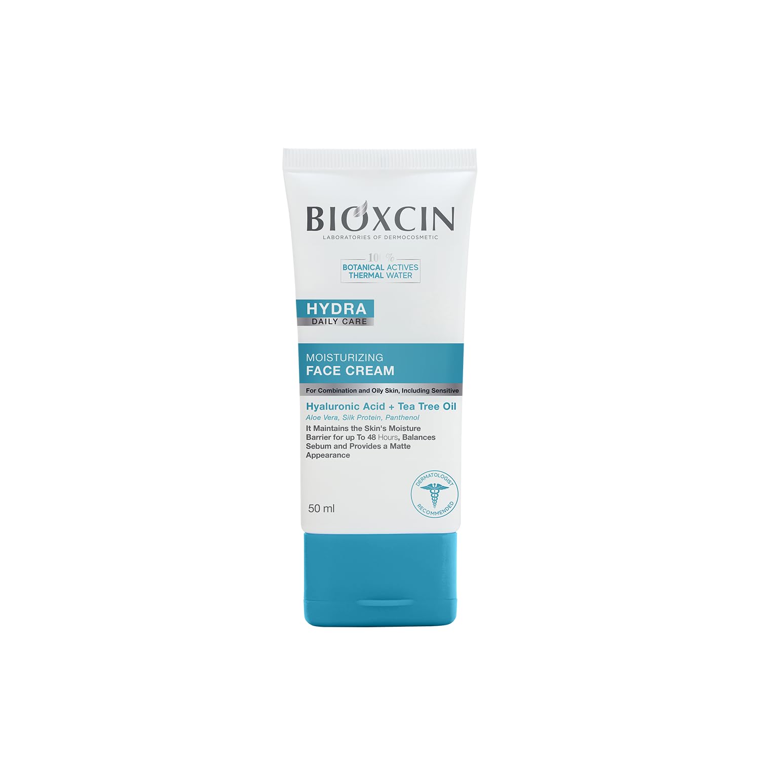 Bioxcin Hydra Karma ve Yağlı Ciltler İçin Nemlendirici Yüz Kremi 50 ml – Hyaluronik Asit, Çay Ağacı Yağı, Aloe Vera, İpek Proteini – Sebum Dengeleyici & Matlaştırıcı