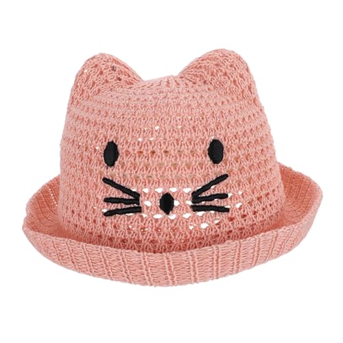 Kids Folding Woven Sun Hat Adjustable 48-52CM Lightweight Summer Bucket Hat for Boys and Girls UV Protection Beach Cap Pink