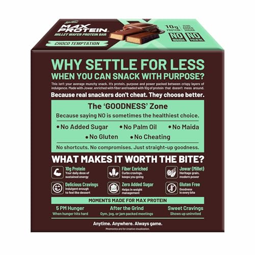 Image of RiteBite Max Protein Choco Temptation 10g Protein Millet Wafer Bars (Pack of 12), No Maida, No Palm Oil, Zero Added Sugar, Crunchy Wafer Snack, 480g