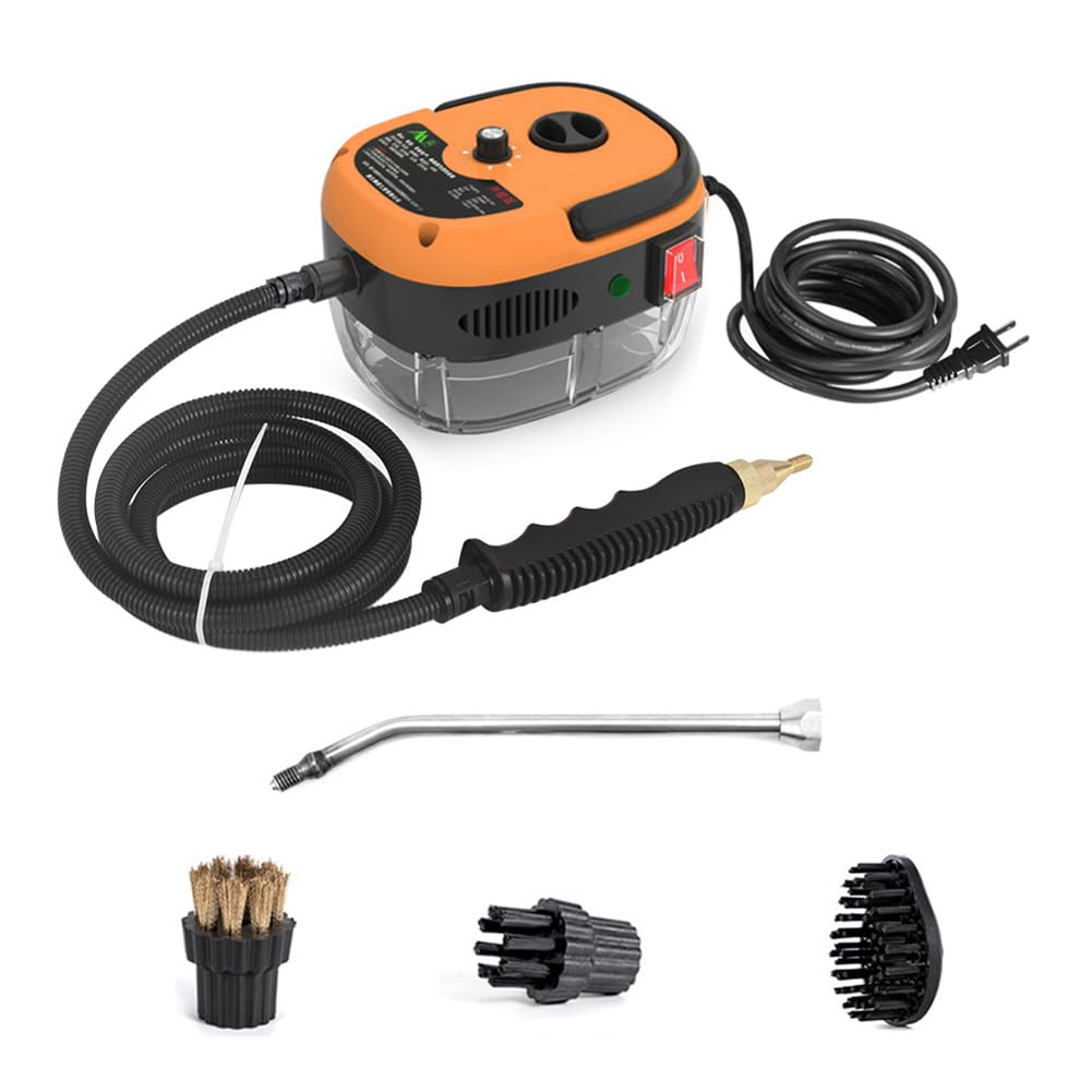 Portable High Temperature Steam Cleaning Machine 2500W Handheld High Pressure Steam Cleaner with 3 Brush Heads 2 Spray Gun and Cleaning kit Tool, 6 Adjustable Speeds for Stain Car Seats Kitchen E