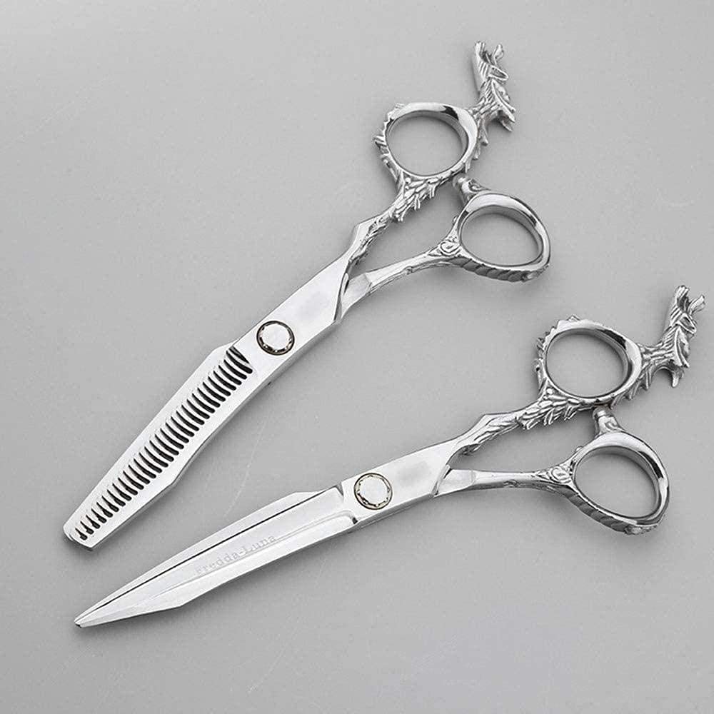 Ciseaux de Coiffure 6 Pouces, Manche sculpté en Forme de Dragon, Ciseaux Plats Professionnels pour Coiffeur + Jeu de Dents