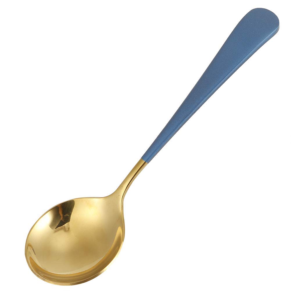 5Pcs Soup Spoons, Round Stainless Steel Teaspoons Small Coffee Spoons 6.3 x 1.7inch(Blue)