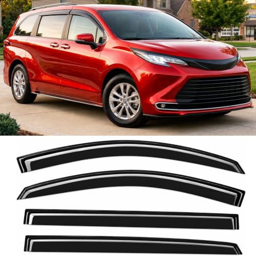 Image of 2021-2026 Tape-On Rain Guards for Toyota Sienna Side Window Visor Deflectors Extra Thick Tinted Vent Shades LE XLE XSE Limited Platinum 2022 2023 2024 2025