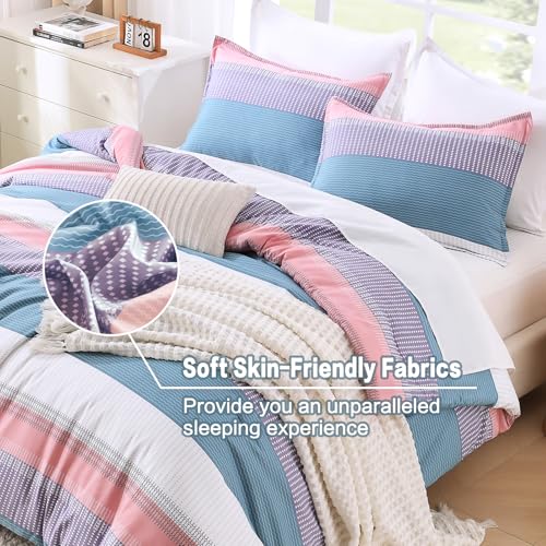 Litanika Twin XL Comforter Set Pink Purple Blue - 2 Pieces Sea Salt Twin Extra Long Size Lightweight Bedding Set, All Season Down Alternative Comforter