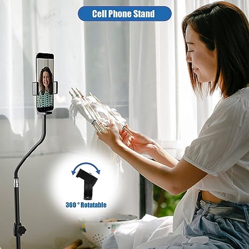 Image of Kereal Microphone Stand - Black, Metal, Gooseneck, Adjustable Height 21 inch to 75 inch, Portable, 2 Mic Clips, Phone Holder, For Studio, Stage, Karaoke, DJ, Kids
