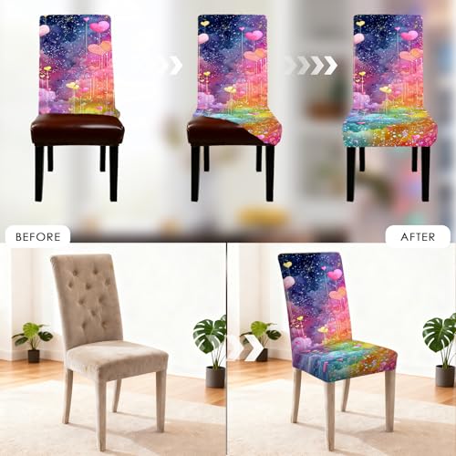 Image of Nuxovilar Heart Starry Sky Purple Stretch 23.6x70in 2PCS Chair Covers | Stretch Slipcover Dreamy Protector Sky Wrap Seat Guard Dining Room Bedroom Wedding Feast (Purple Starry)