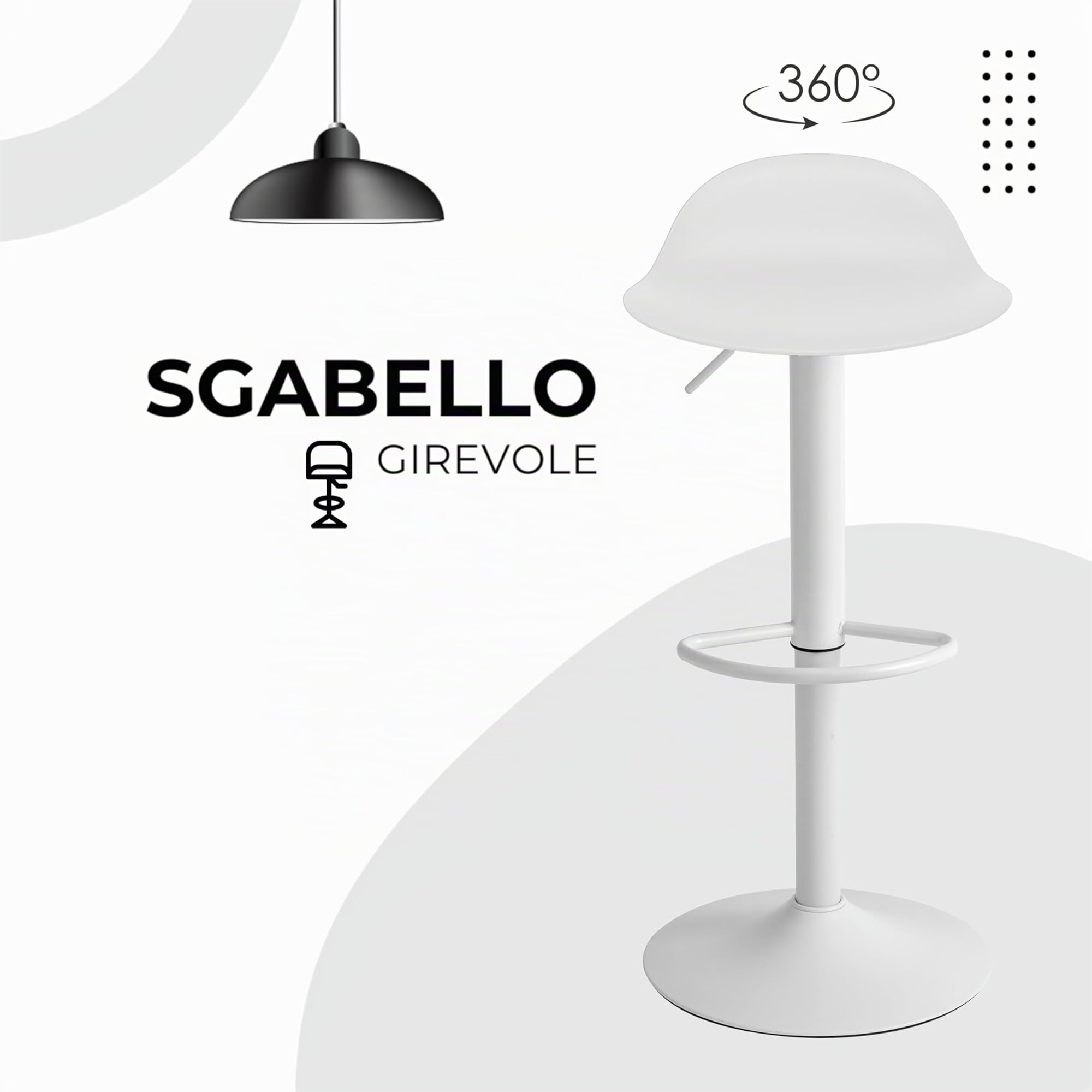 Baroni Home Juego de 2 Taburete de Bar Giratorio con Altura Ajustable, Fondo antiarañazos y reposapiés, para Cocina, Restaurante y Bar, Ligero y fácil Montaje, 41x40x64-86 cm, 2 Unidades, Blanco