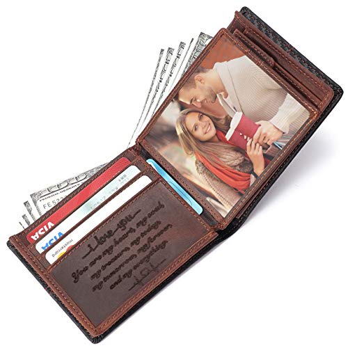 FeiYen Personalized Engraved Wallet for Boyfriend Husband from Wife Girlfriend - Christmas Valentines Day Birthday Anniversary Wedding - I Love You - Men Bifold Leather Wallets with Romantic Message
