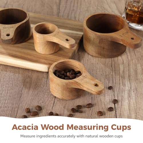 Juego de 4 vasos medidores de madera de acacia miniatura 2