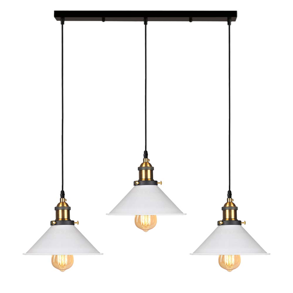 iDEGU Lámpara de Techo Industrial Vintage, Estilo Edison 3 Luces Lámpara Colgante E27 Iluminación Colgante de Interior de Metal para Comedor, Salon, Bar, Café - Ø220MM (Blanco 50CM)