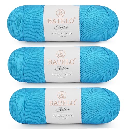 Image of Soft Bright Cyan Yarn 1008 Yards - 3 Pack Acrylic Yarn of 200g /7.5oz - 4 Medium (Worsted) - Crocheting, Knitting, Amigurumi, Craft