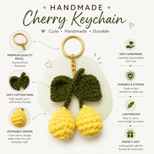 Image of Handmade Crochet Keychain for Women & Girls, Cute Yarn Key Ring, Bag Charm, Car Key Holder & Gift, Aesthetic Handmade Floral Accessory