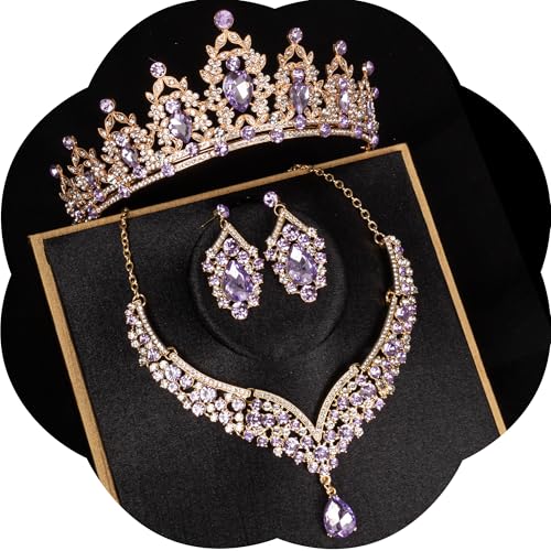Juego de joyas de coronas y tiaras de cristal para mujer y novia