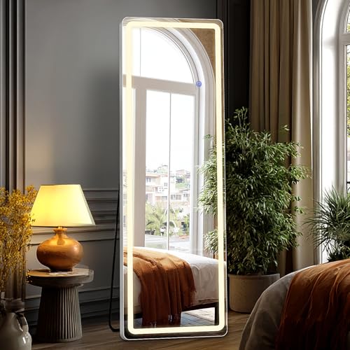 DUMOS LED Full Length Mirror, 15.7×59.8' Floor Standing Mirror with 3 Color Lights & Wall Mounted for Bedroom, Dressing Room, Living Room, Bathroom