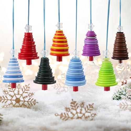 Soulchen 8 Pcs Colorful Button Christmas Tree Ornaments Kits Hanging Stacked Button Christmas Ornaments Homemade Sewing Decorations for Stocking Filler Gifts Holiday Party Favors Xmas Tree Decoration