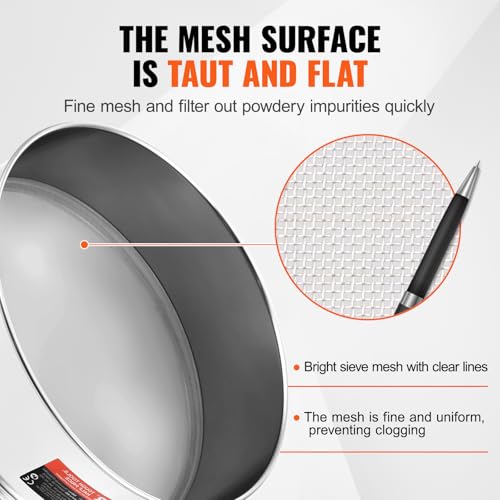 Image of VEVOR Flour Sieve, 80 Mesh Strainer, 304 Stainless Steel Fine Mesh, Dia. 12.6 inch, inchSifter for Baking, 5 Sizes Mesh hole for Mungbean, Rice, Flour, Pearl Powder