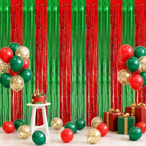 Image of 2 Pack Fringe Curtains Backdrops, Foil Fringe Curtains, Door Streamers for Birthday Wedding Bridal Shower Holiday Graduation Party Decorations Red Green