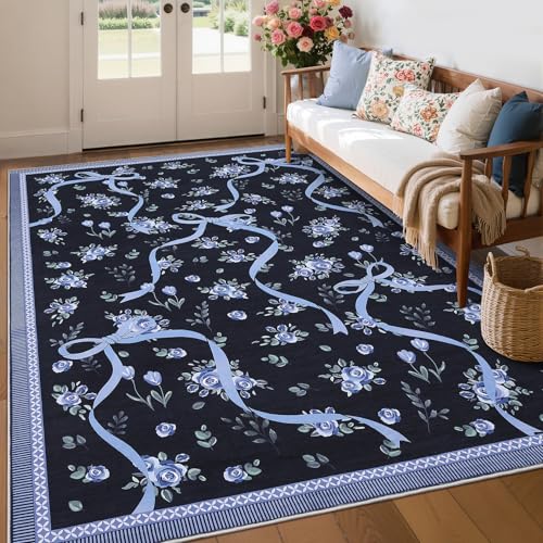Garvee Washable 9x12 Area Rug for Living Room Botanical Floral Print Soft Bedroom Rugs Large Non Slip Ultra Thin Dining Room Carpet Indoor Farmhouse F