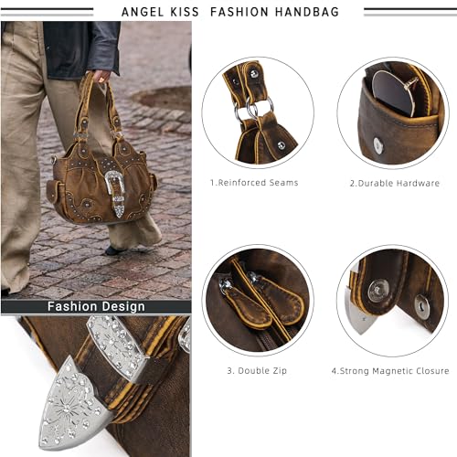 Image of Angel Kiss Hobo Bags for Women Vegan Leather Purses and Handbags Ladies Chic Shoulder Bags Crossbody Purses with Metal Studs