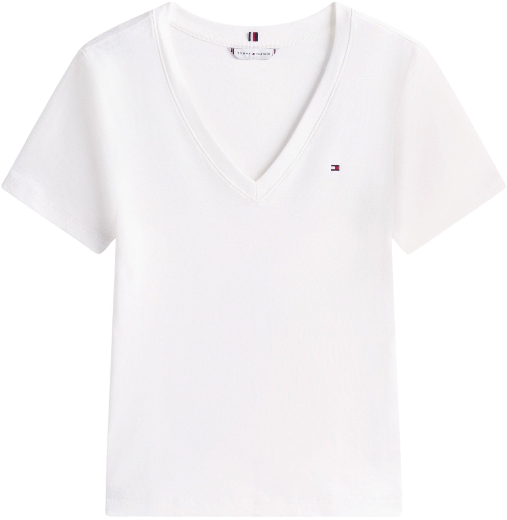 Tommy Hilfiger Donna T-Shirt Maniche Corte New Slim Cody con Scollo a V