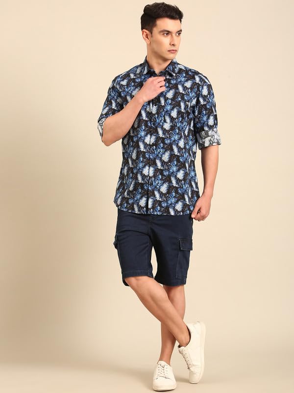 Image of Cavallo by Linen Club Men's Blended Linen Red Printed Contemporary Fit Full Sleeve Casual Shirt