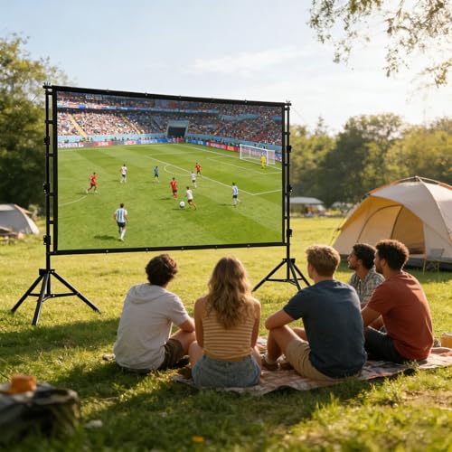 Pantalla para proyección 16:9 exterior con soporte doble 120 pulgadas miniatura 4