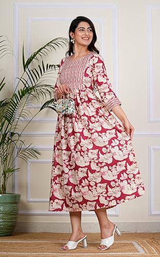 Image of Kuruti B Sheets Women's Cotton Floral Printed Regular Fit Anarkali Kurta for Women