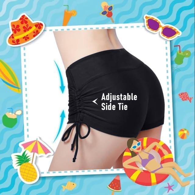 Zwembroek voor dames, strand, hotpants, korte zwembroek, sport, strand, shorts, zomer, korte zwembroek, hoge taille, tanga, zwembroek, sneldrogende zwemshorts voor dames, zwart, S