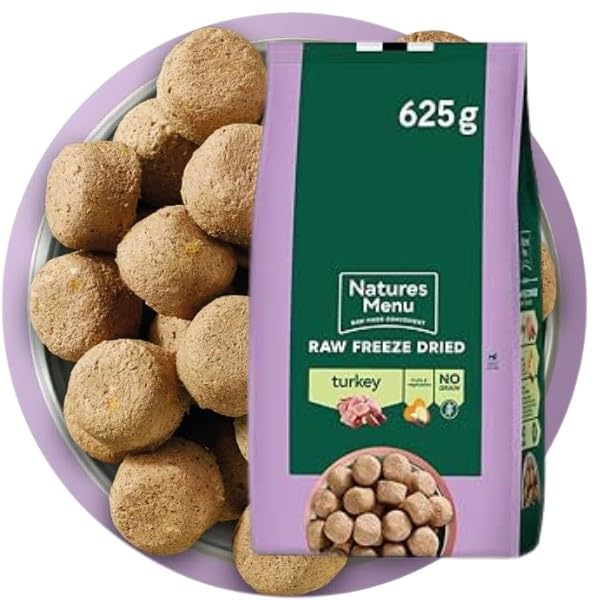 Natures Menu Raw Freeze Dried Beef Dog Food, Complete & Balanced Nuggets, Adult Dogs, 625g (Turkey)