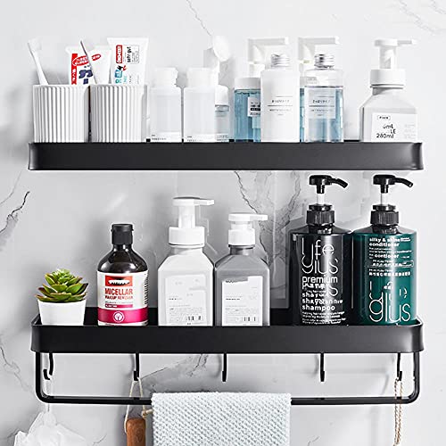 Cesta de Ducha Cesta de Ducha Negra Sin perforación Organizador de Ducha Adhesivo Montado en la Pared Espacio Aluminio para baño de cocina-E50cm