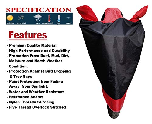 Image of Auto Hub Bike Cover Compatible with Hero Hf Deluxe with Mirror Pocket, Dustproof, Heat Resistant, Triple Stitched, Hf Deluxe Bike Cover- Black, Red