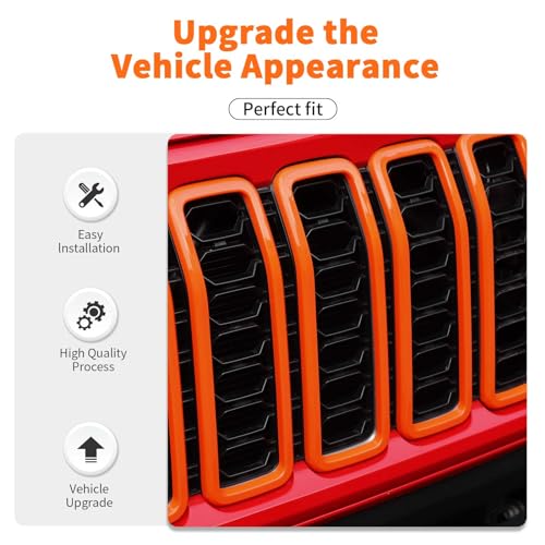 Image of Front Grill Insert Grille Inserts Cover Kit 7Pcs Compatible with 2024-2025+ Jeep Wrangler JL JLU & Gladiator JT,Orange