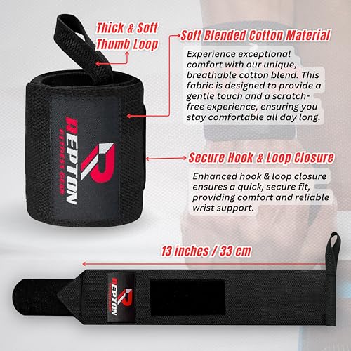 Repton Fitness Gears Weightlifting Wrist Wraps - Professional Grade with Thumb Loops - Wrist Support Braces - Men & Women - Weight Lifting, Crossfit, Powerlifting, Strength Training Straps - Image 3