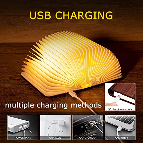 Image of Wooden Book Light Novelty LED Night Light Portable Folding Book Lamp Paper Lantern for Home Decor Gifts for Book Lovers Women (5 Colors /Red Walnut, S:5.7*4.3* 1.0in(14.4x10.9x2.54cm)