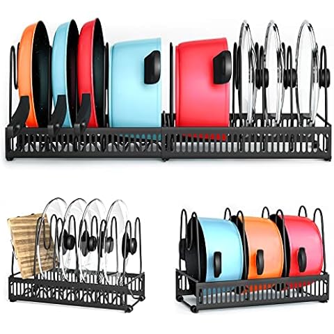 ZOESCI pfannenhalter, 10 Etagen pfannen organizer, topf organizer, topfdeckel aufbewahrung, topfdeckelhalter, schneidebrett organizer, pfannenhalter für schrank,pfannenhalter für schublade Cover