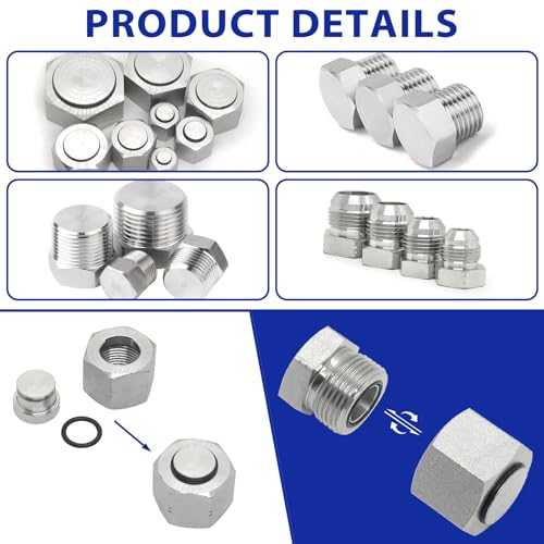 Image of 148 PCs JIC and ORFS Master Industrial Hydraulic Cap and Plug, Hose Tube and Pipe Fitting Kit Cap and Plug Kit, Precision Threading in ORFS Sizes 4 6 8 10 12 16 20 24 and 37 Dash Sizes 4 6 8 10 12 16