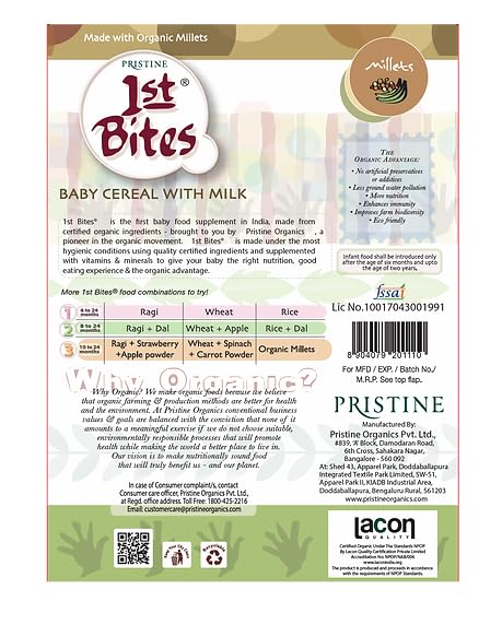 Image of Pristine 1st BITES Baby Cereal 300g | Baby Food (10-24 Months) Stage-3, Organic Millets | Infant Food