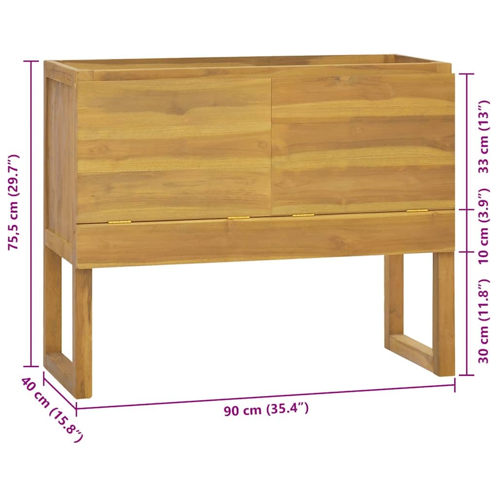 Armadietto da bagno, in legno massello di teak, 90 x 40 x 75,5 cm, ampio spazio per articoli da toeletta ed essenziali, design moderno per l'organizzazione della casa