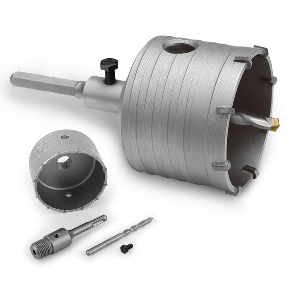 Cartlant 100mm Masonry Core Drill Bit, Carbide Hole Saw with 110mm SDS Plus Round Handle Rod Adapter