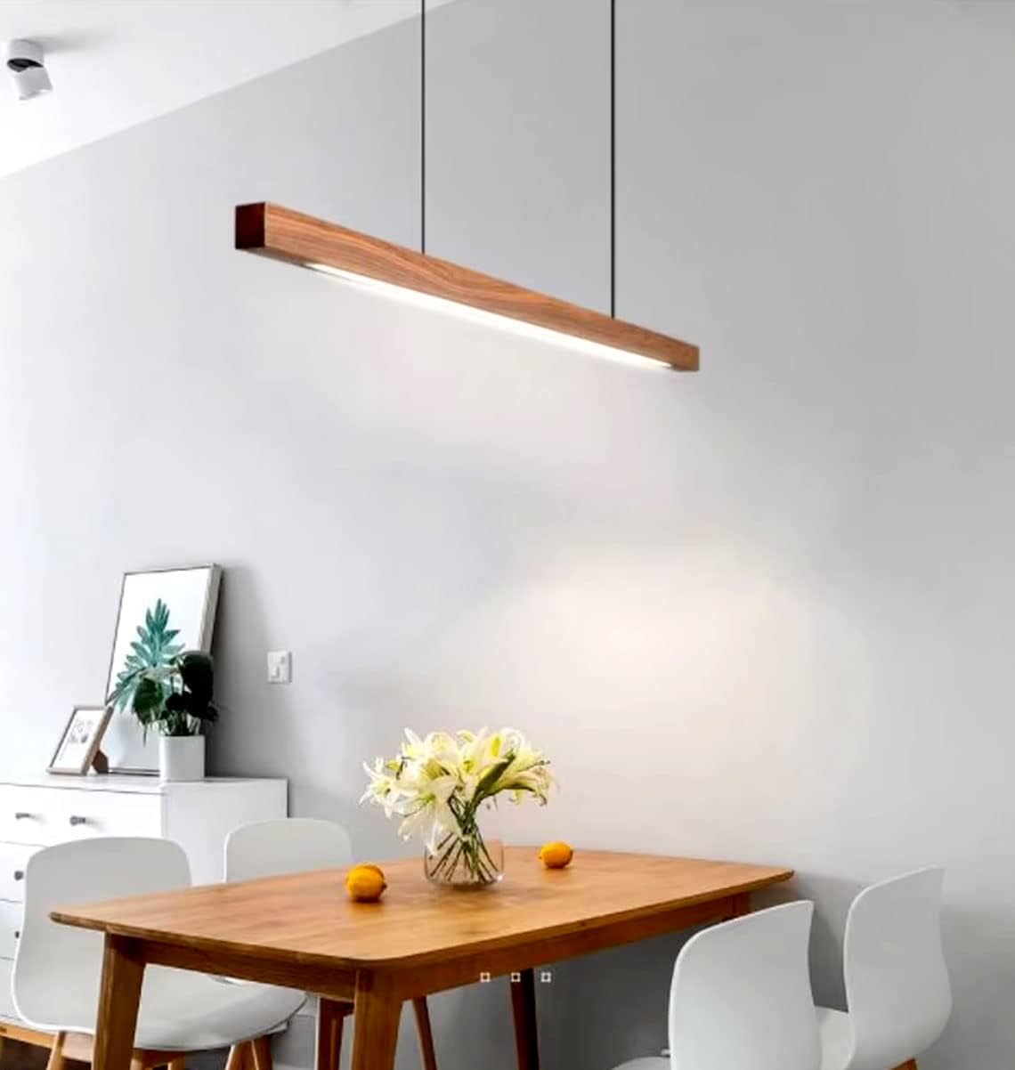 - Artica Ultra Slim Linear Wooden Pendant Light Adjustable Hanging Ceiling Light in Acrylic Shade for Restaurant Cafe Bar Kitchen Dining Room Living Room 30w