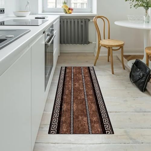 Alfombra de pasillo marrón de 120x140 cm lavable para el hogar 5