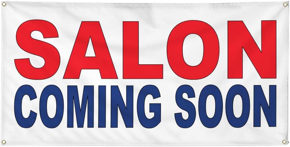 Vinyl Banner Multiple Sizes Salon Coming Soon Red Blue Business Outdoor Weatherproof Industrial Yard Signs 4 Grommets 16x40Inches