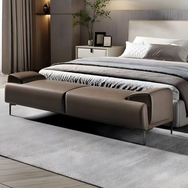 LEGACY OF COMFORT Azad Modern Bedroom Bench with Upholstered Seat and Metal Legs for Extra Style and Comfort 2 Seater Sofa Ottoman Bench for Living Room Bedroom Footrest (Brown)-image-40