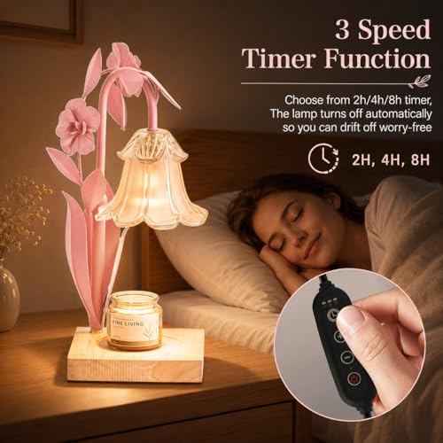 Image of Flower Candle Warmer Lamp with Timer,Dimmable Candle Lamp Warmer,Adjustable Height Candle Warmer for All Jar Candles,Bedroom Living Room Home Decor Aesthetic Christmas Birthday Gifts (Pink)