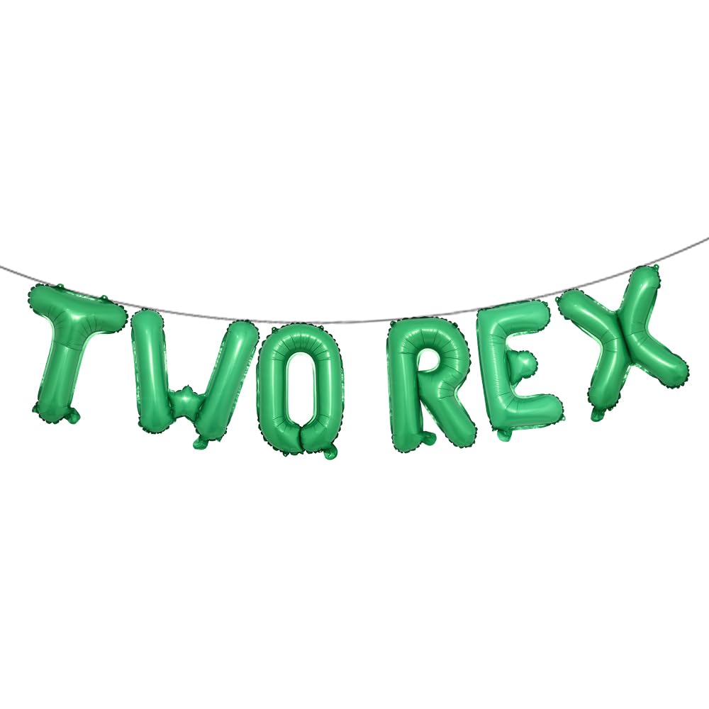TWO REX Dinosaur 2nd Birthday Party Decorations - Letter Balloons, Rex Dinosaur Party Supplies (Green)