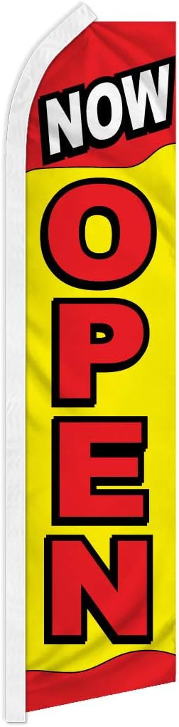 Now Open Red and Yellow Swooper Feather Flag - Great for Businesses, Restaurants, and Cafes