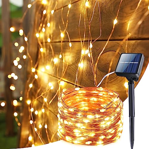 BrizLabs Guirlande Lumineuse Solaire Exterieur, 15M 150 LED Noël Fil de Cuivre Étanche 8 Modes Guirlande Guinguette pour Jardin Terrasse Arbre Mariage Fête,...